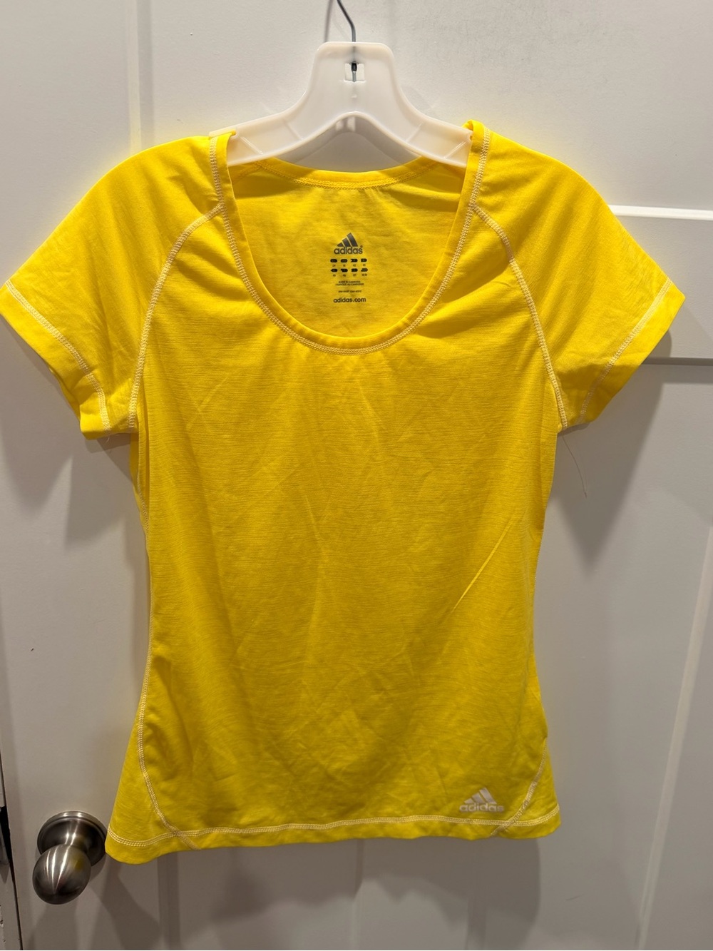 Adidas Yellow Athletic Tee Medium Climalite Running Workout Shirt Women